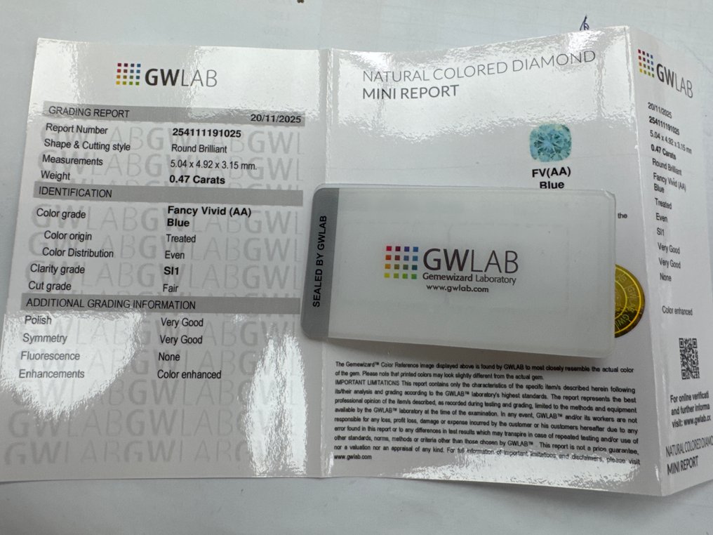 Senza prezzo di riserva - 1 pcs Diamante  (Con trattamento colore)  - 0.47 ct - Rotondo - Fancy vivid Blu Blu - SI1 - Gemewizard Gemological Laboratory (GWLab) #3.2