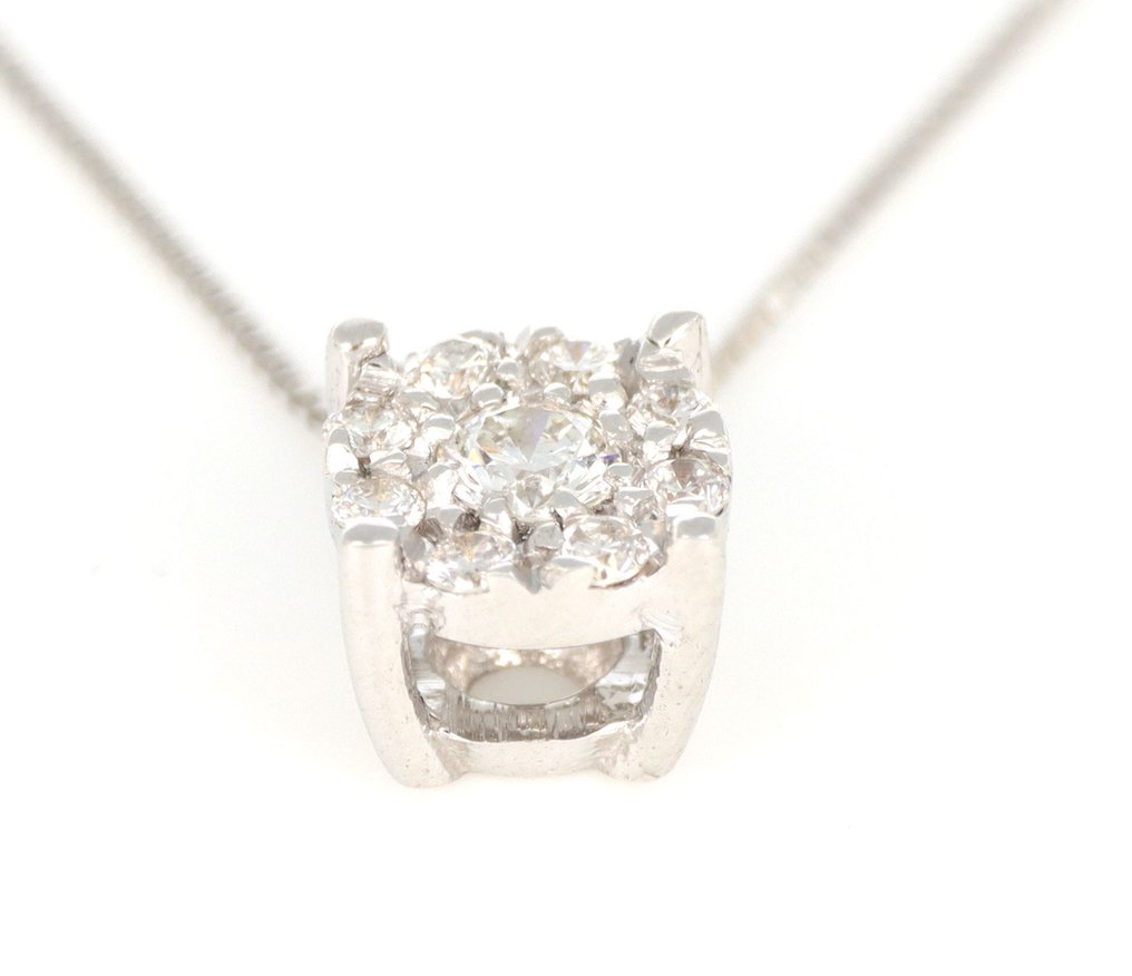 没有保留价 - 吊坠项链 - 18K包金 白金 -  0.18ct. tw. 钻石 (天然)  #1.0