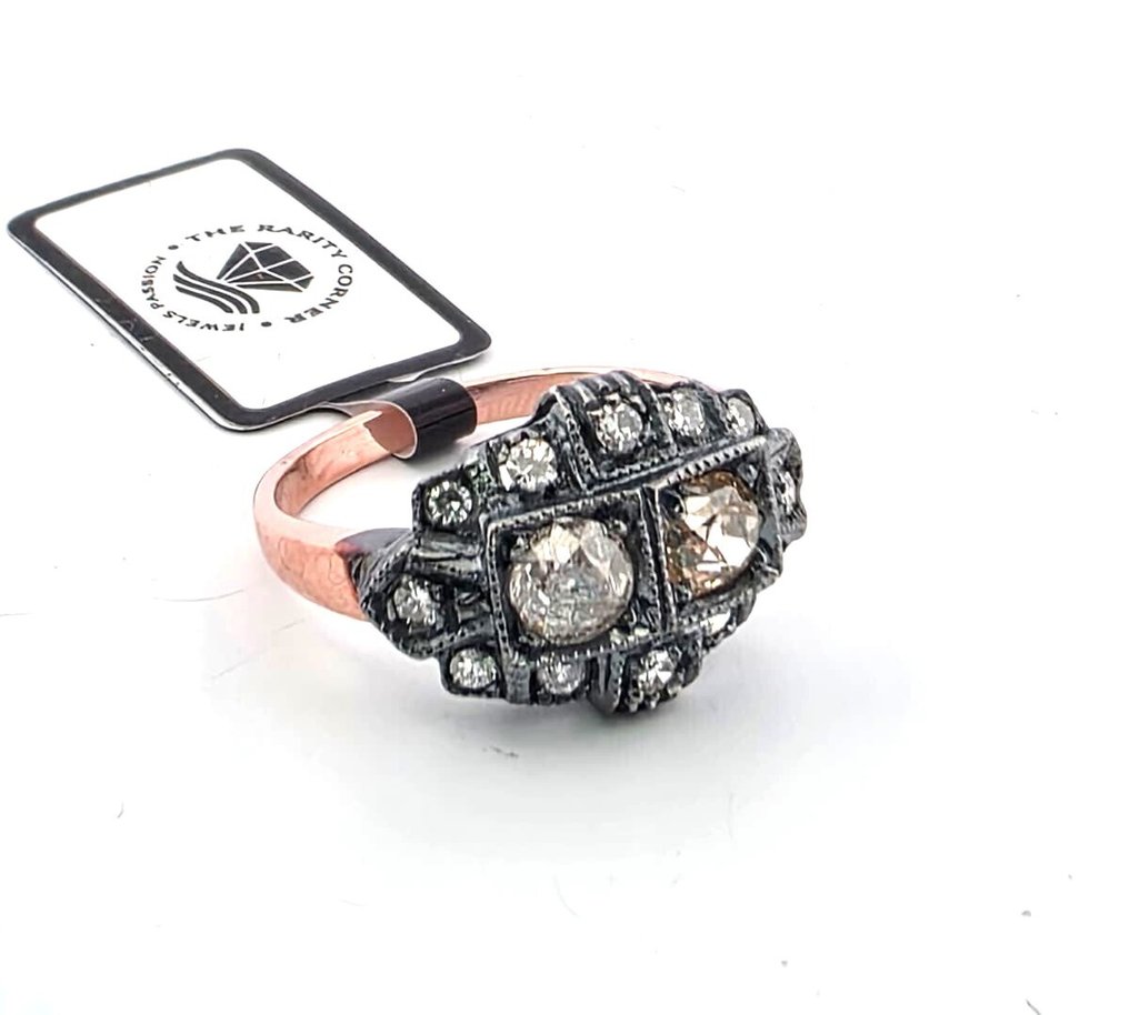 Fără preț de rezervă - Inel - 9 kt. Aur roz, Argint - 1.18ct. tw. Diamant (Natural) - Diamant #3.2