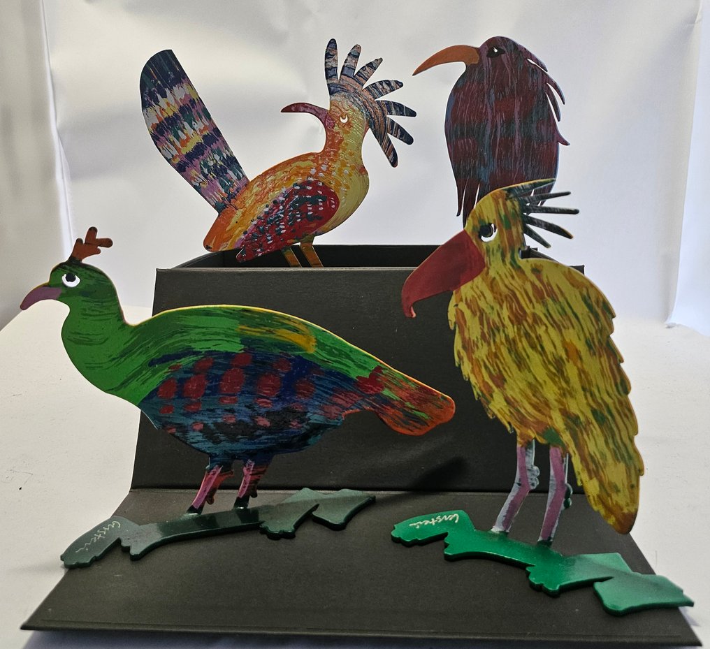David Gerstein (1944) - 雕刻, [4x]   cutout steel sculptures David Gerstein - Amazon Birds - awesome! - 12 cm - 鋼 #1.0