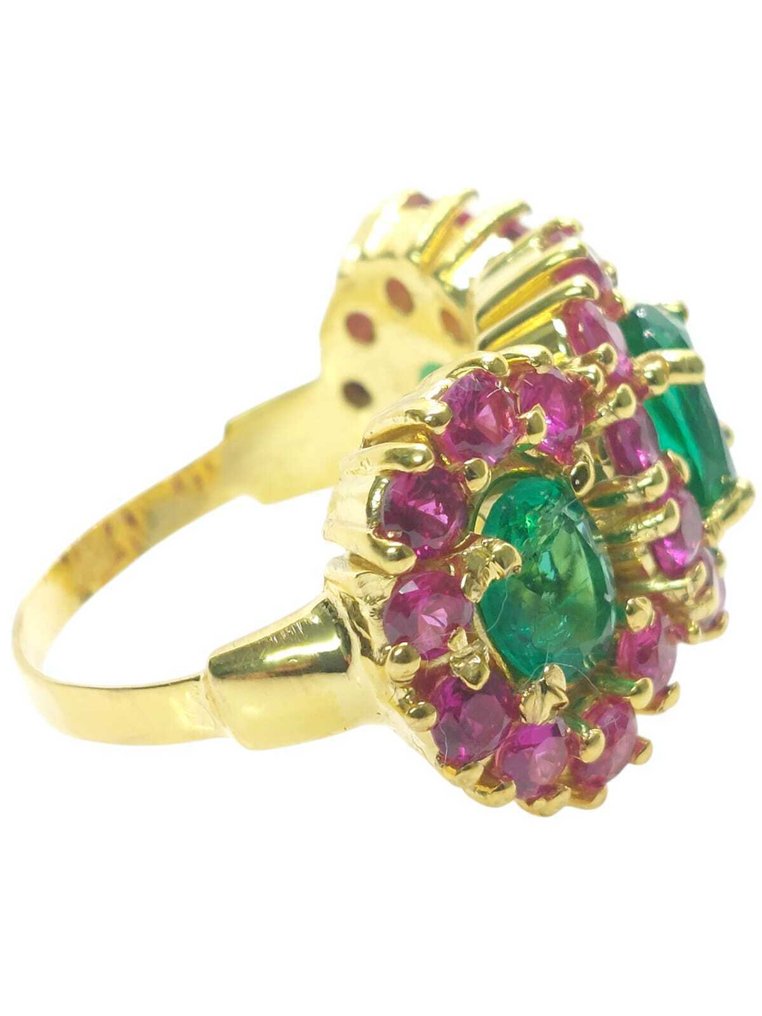 Ingen mindstepris - Ring - 9 kt. Sølv, Gulguld Smaragd - Rubin #4.3