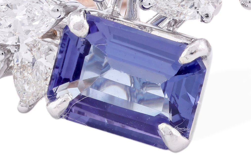 鸡尾酒戒指 - 18K包金 玫瑰金, 白金 - 2.86ct. tw. 坦桑石 - 钻石 #4.3