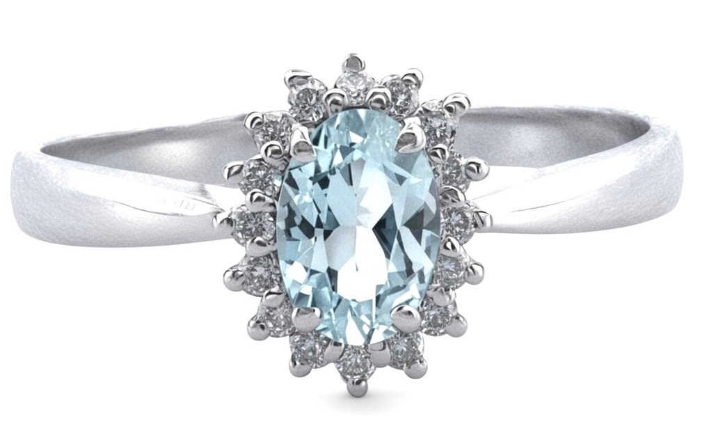 χωρίς τιμή ασφαλείας - Δαχτυλίδι - 18 καράτια Λευκός χρυσός Ακουαμαρίνης - Διαμάντι #1.0