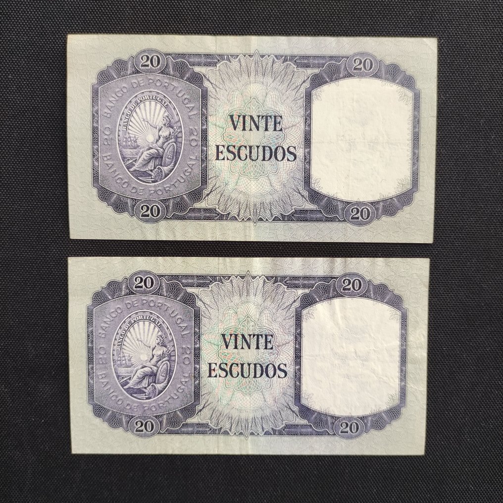 Portugal. - 2 x 20 Escudos 1960 - Pick 163 (Sem preço de reserva) #2.1
