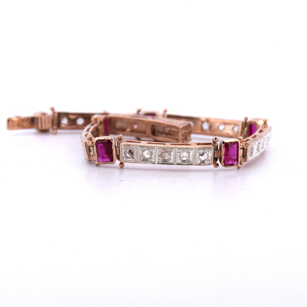 Senza prezzo di riserva - Bracciale - 9 kt Oro rosa - 6.00ct. tw. Rubino - Diamante - STILE ART DEC0' #2.1