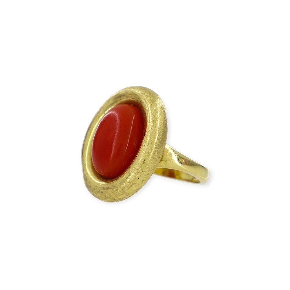 Bague - 18 carats Or jaune - Corail rouge naturel #1.0
