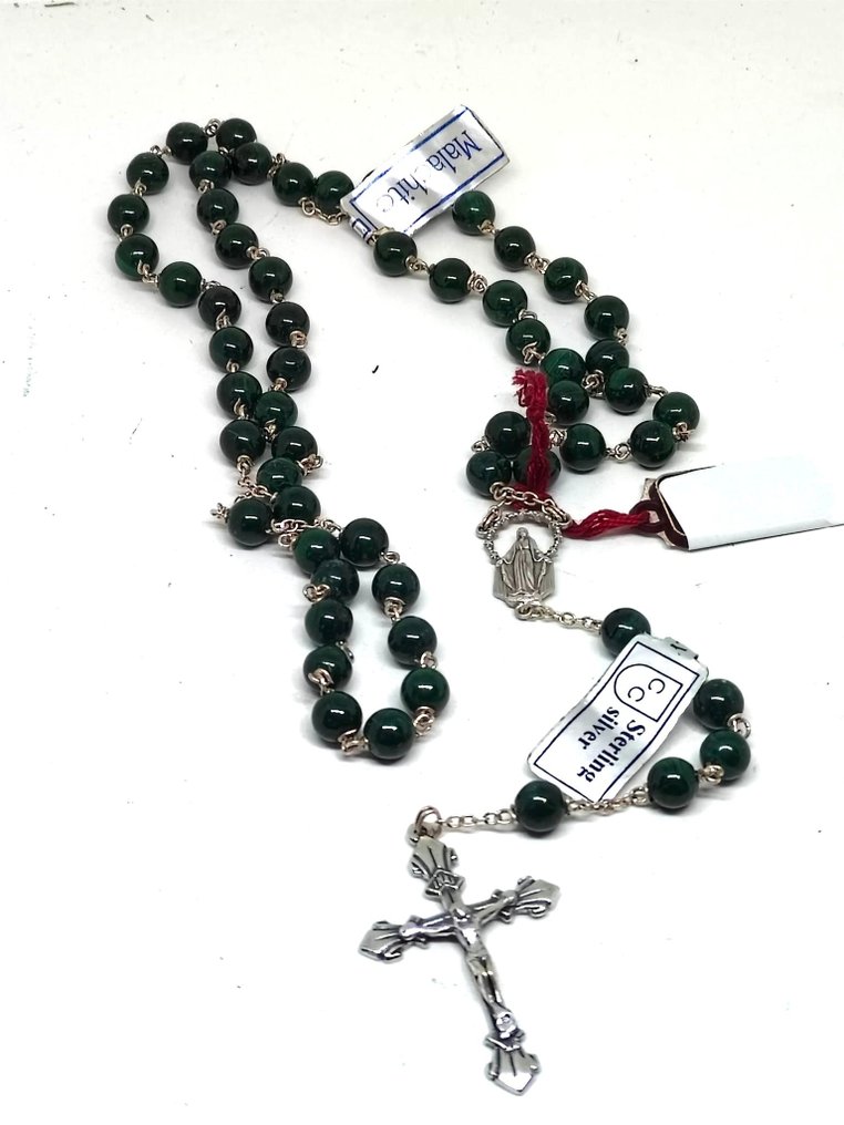 Terço - Raro Rosario em ARGENTO 925 e MALACHITE magnificamente trabalhado - 2000-2010 #3.2