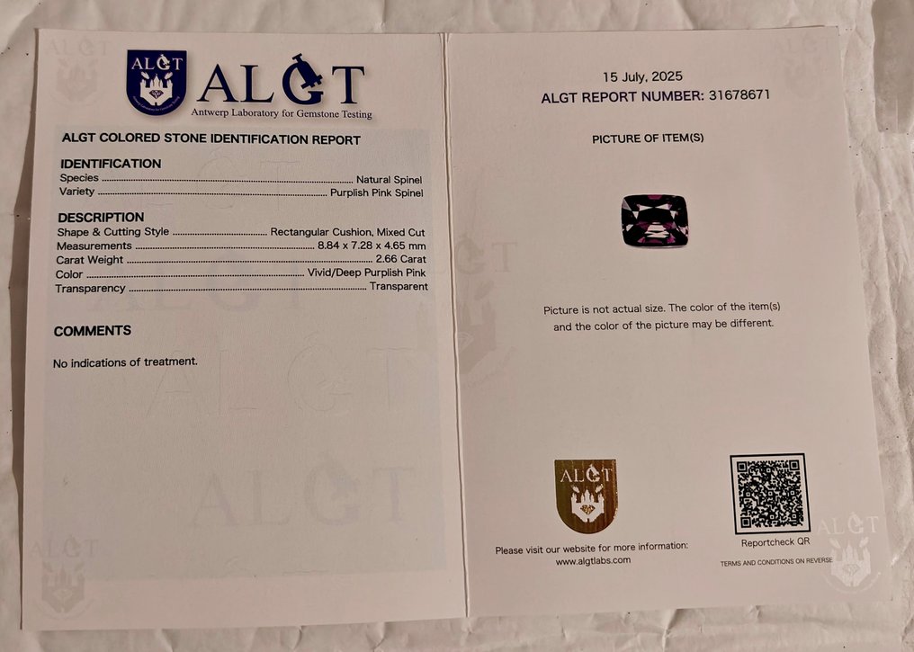 1 pcs  双色, 粉色, 紫色 尖晶石  - 2.66 ct - 安特卫普宝石检测实验室（ALGT） - Spinelle 2.66 ct #4.3