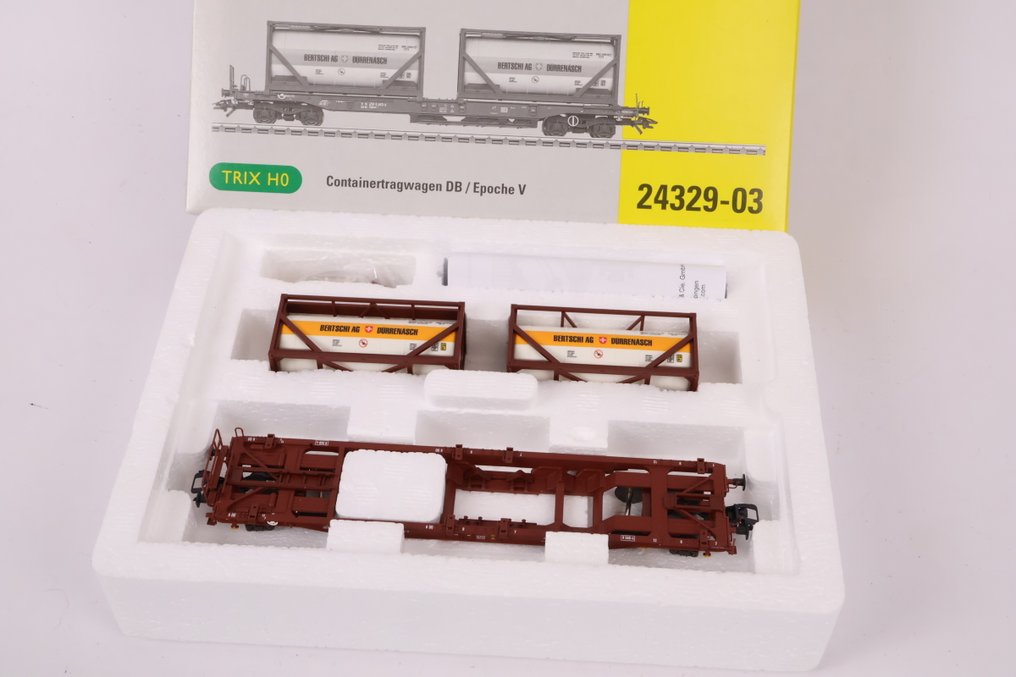 Trix H0 - 24329-03 - Machetă tren transport marfă (1) - Draagwagen cu tankcontainer-urile Bertschi - DB #3.2