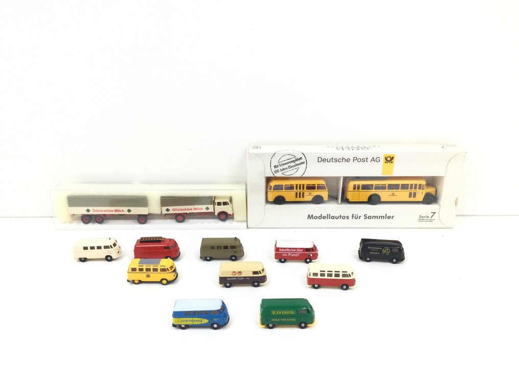 Brekina 1:87 - Modellauto (12) - Wunderschöne Modelauto's, darunter 10 Spijl VW Busjes. #1.0