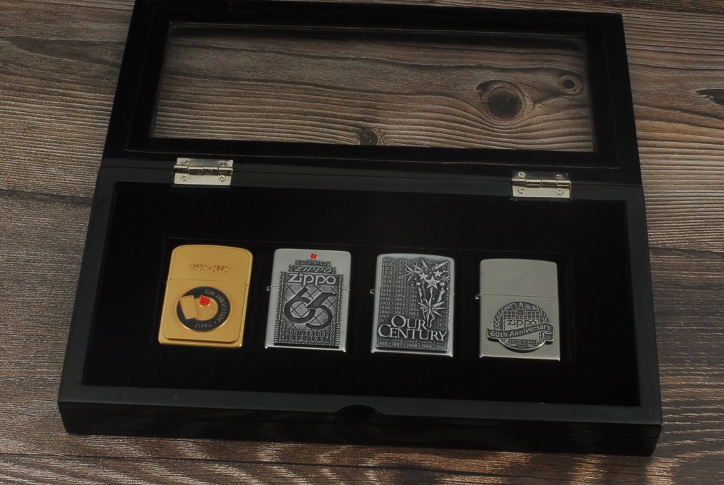 Zippo - 芝宝 - Oil Lighter Zippo Commemorative Anniversary Collection (4-lighter display set) - 口袋打火机 - 混合饰面(金色调、古银色调) #2.1