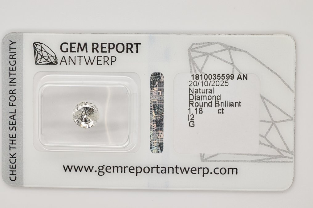 Sem preço de reserva - 1 pcs Diamante (Natural) - 1.18 ct - Redondo - I2 - Gem Report Antwerp (GRA) #1.0