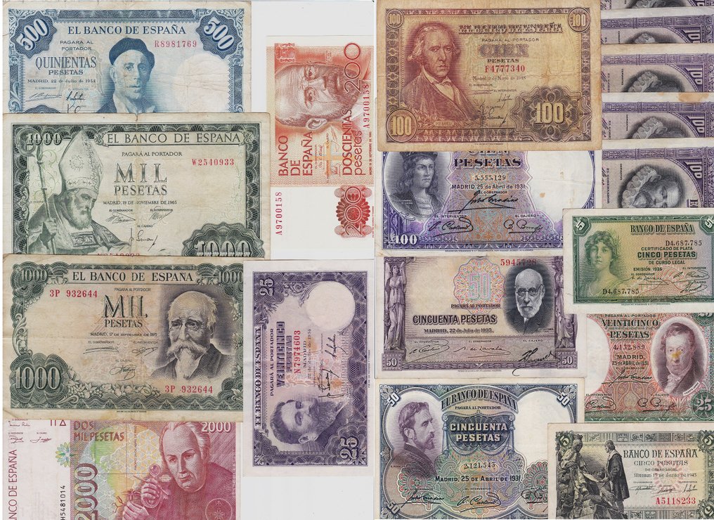 Spania. - 18 banknotes - various dates (Fără preț de rezervă) #1.0