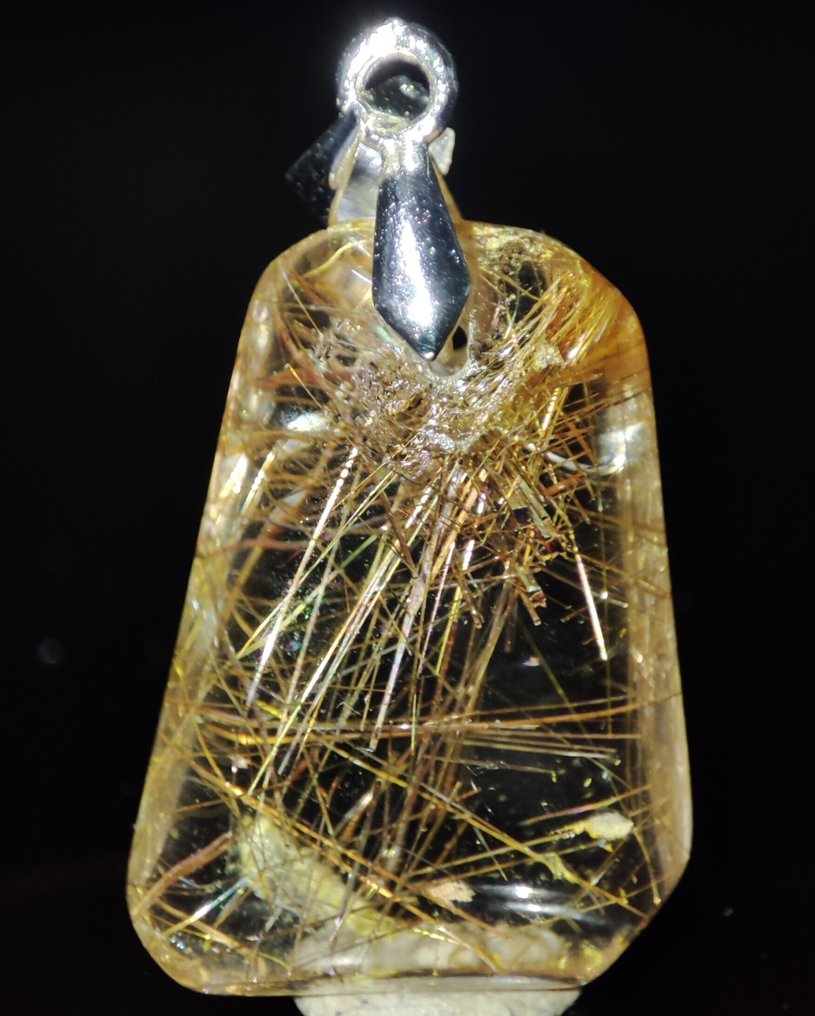 Nincs minimális ár szépséges, nagyon ritka, tiszta arany rutilezett kristálykvarc medál 925 ezüst - Függő #4.3