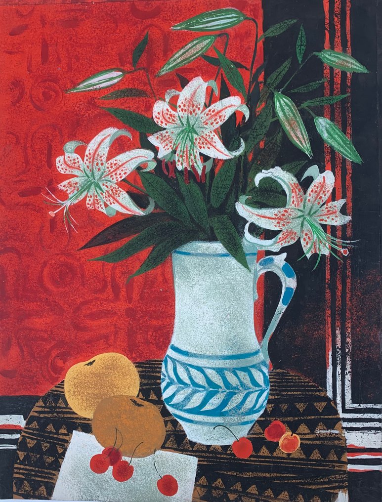 Yves Ganne (1931-2019) - Bouquet de Fleurs au pichet de Faience (Vendu sans Prix de reserve). #1.0