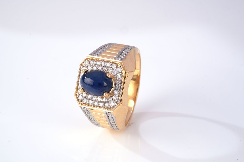 戒指 - 18K包金 黄金 -  3.71ct. tw. 蓝宝石 - 钻石 #1.0