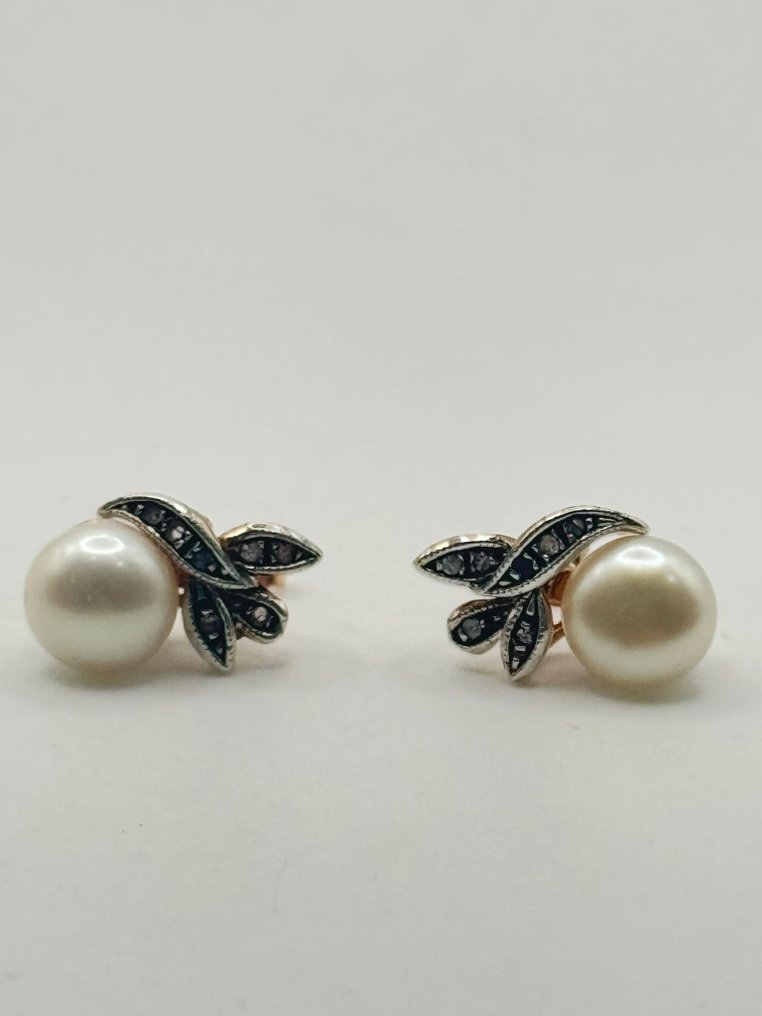 没有保留价 - 耳环 - 9 kt. 银, 玫瑰金 钻石 (天然)  - 珍珠 #1.0