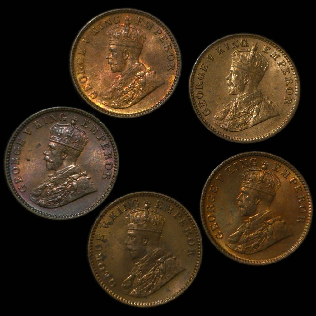 Brits India. George V. 1/4 Anna 1917, 1933, 1934, 1935 & 1936 UNC  (Zonder minimumprijs) #1.0
