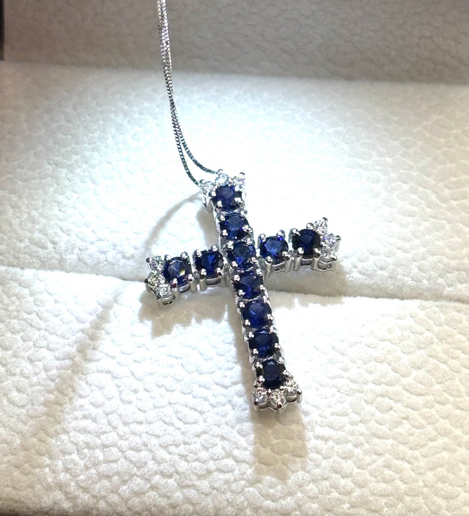 Κολιέ με μενταγιόν - 18 καράτια Λευκός χρυσός -  2.50ct. tw. Ζαφείρι - Διαμάντι #4.3