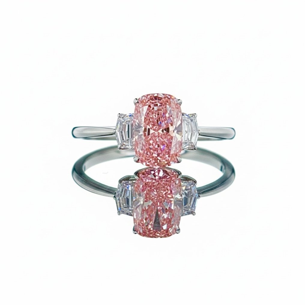 Ring - 14 karat Hvitt gull -  2.01ct. tw. Rosa Diamant (Fancy farget lab-dyrket diamant) - Diamant #1.0
