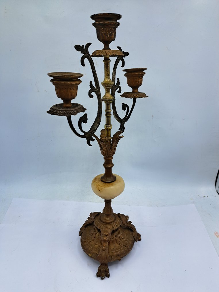 枝状大烛台 - 雪花石膏, 合金, 黄铜色 - Driepunts Kandelaber #2.1