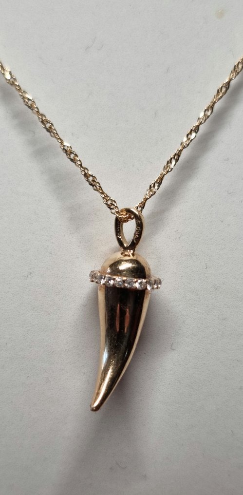 Collier avec pendentif - 18 carats Or jaune -  0.20ct. tw. Diamant (Naturelle)  - Diamant #1.0