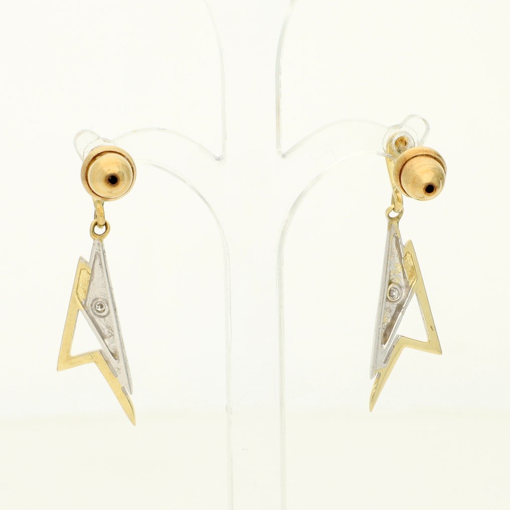 沒有保留價 - 耳環 - 14 克拉 黃金, 白金 -  0.02ct. tw. 鉆石 (天然)  #3.2