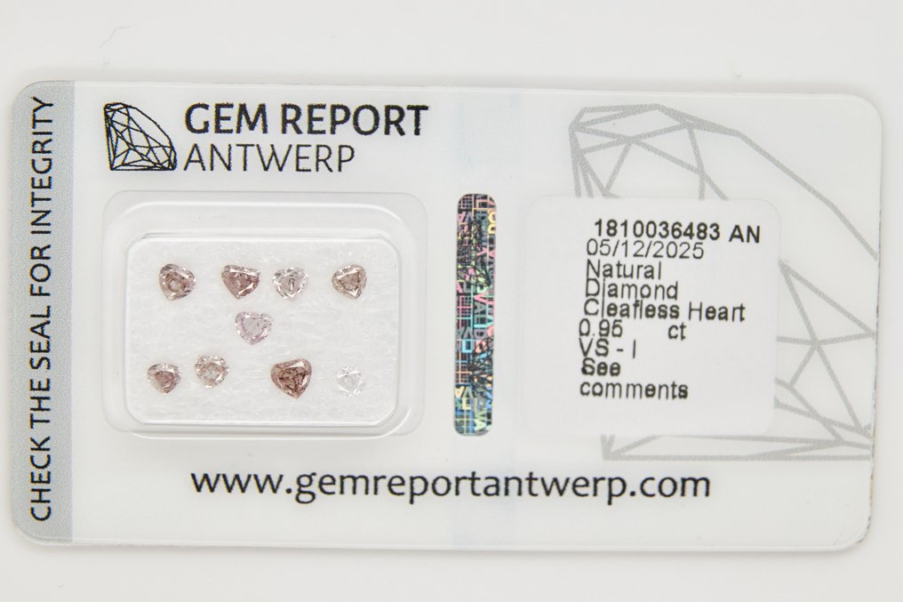 Utan reservationspris - 9 pcs Diamant  (Natural)  - 0.95 ct - Hjärta - VS1, VS2, SI1, SI2, I1, I2, I3 - Gem Report Antwerpen (GRA) #1.0