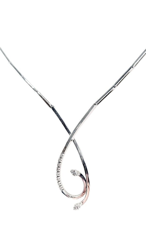 衣领项链 - 18K包金 白金 -  0.25ct. tw. 钻石 (天然)  - 意大利制造 #2.1