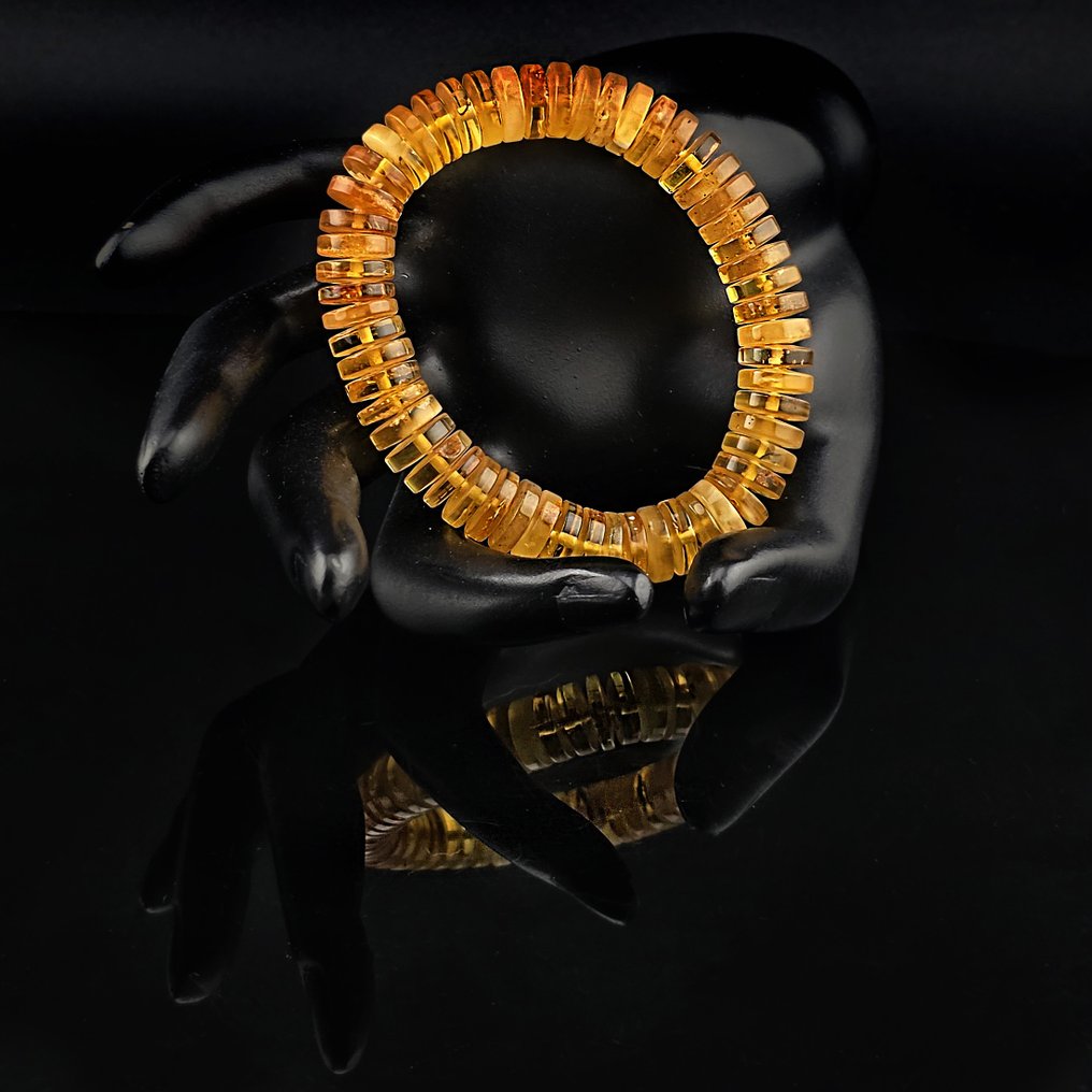 黄金波罗的海琥珀手链——光滑圆盘设计,天然清澈 - 琥珀 (没有保留价) #3.2