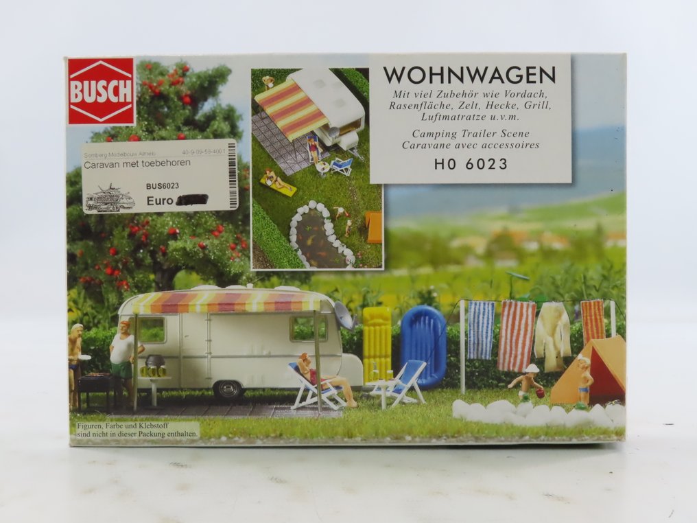 Busch H0 - 1035/1226/6023/6044 - Model train building kits (4) - Four building sets of holiday houses, camping site, and caravan. #4.3