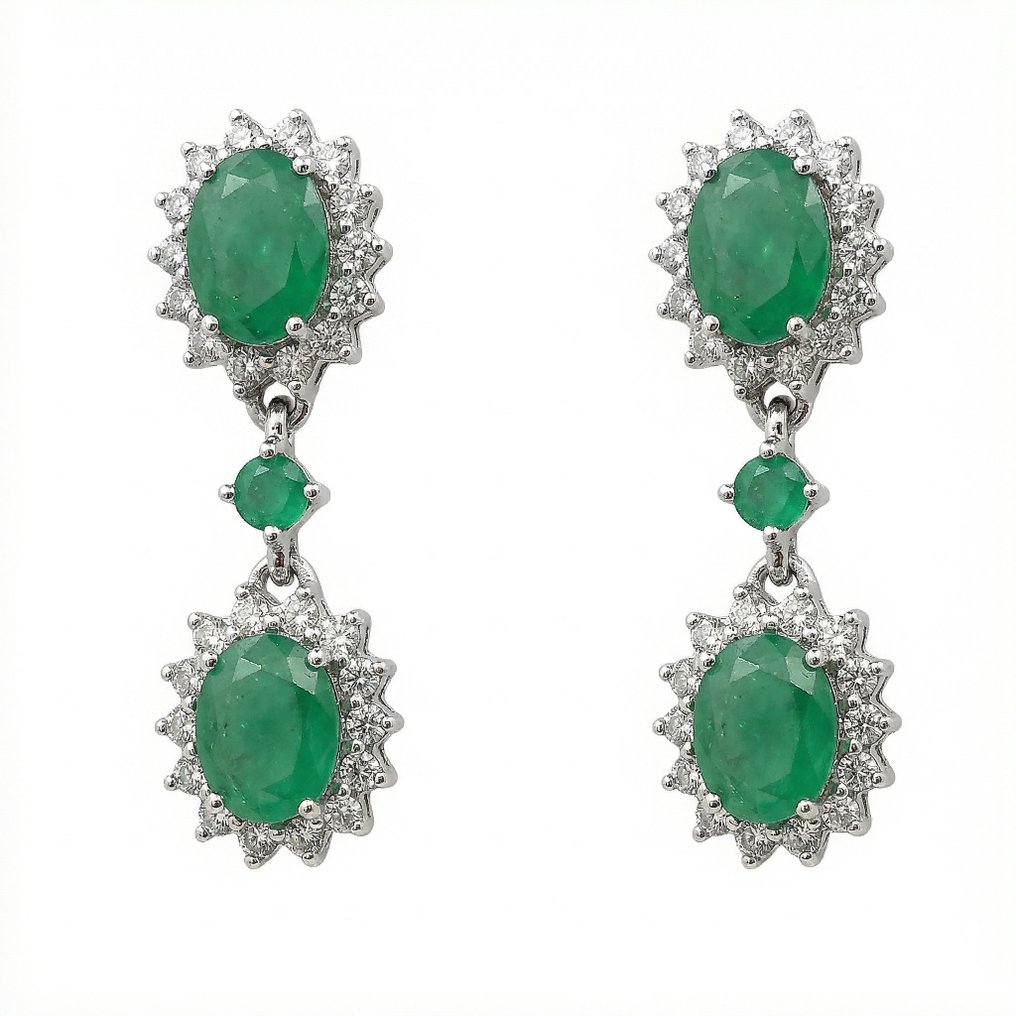 没有保留价 - 耳环 银, Gold-plated 祖母绿 - 黄宝石 - 8,20 kt. - Oro 18 kt. #1.0