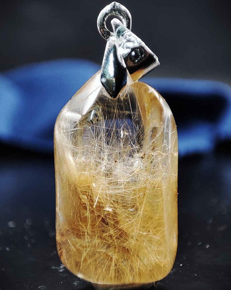 Ingen mindstepris smukt, sjældent, klart, gult rutineret krystal-quarts vedhæng i 925 sølv, pinch. - Vedhæng #1.0