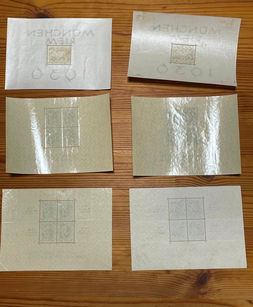 德意志帝國 1936/1939 - 第4块和第7至11块保持原始橡胶涂层，部分带有折缝残留，第11块无橡胶涂层。 #3.2