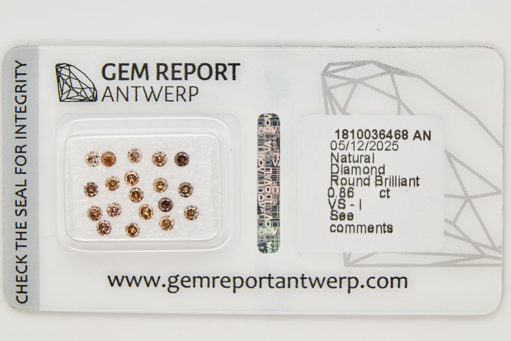 χωρίς τιμή ασφαλείας - 19 pcs Διαμάντι  (Φυσικό)  - 0.86 ct - Στρογγυλό - VS1, VS2, SI1, SI2, I1, I2, I3 - Gem Report Antwerp (GRA) #1.0