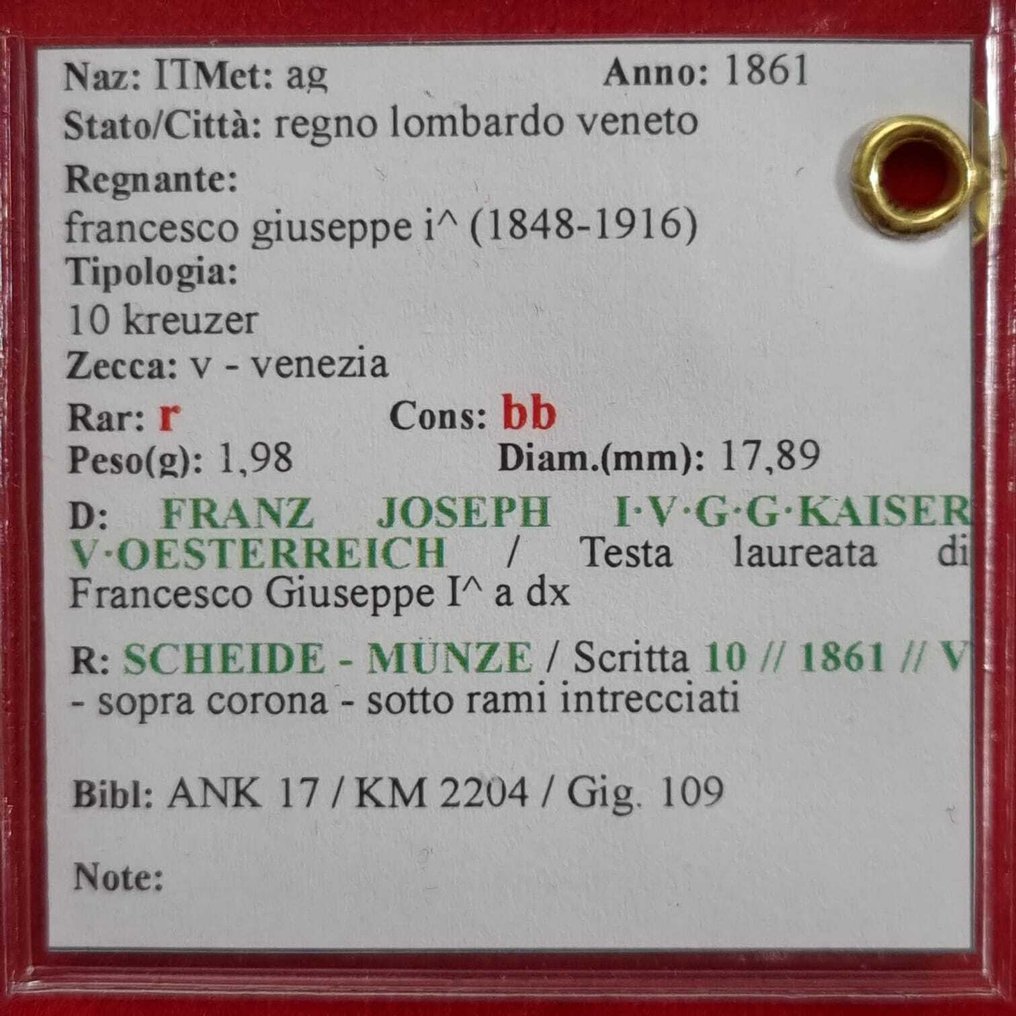 Austria. Franz Joseph I. 10 Kreuzer 1861 V / Venice - low mintage (No reserve price) #2.1