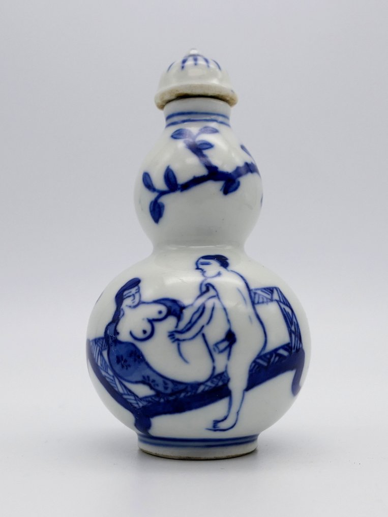 烟草盒 (3) - 稀有且古老的“情色场景”配有原装瓶盖 - 搪瓷, 瓷 #3.2