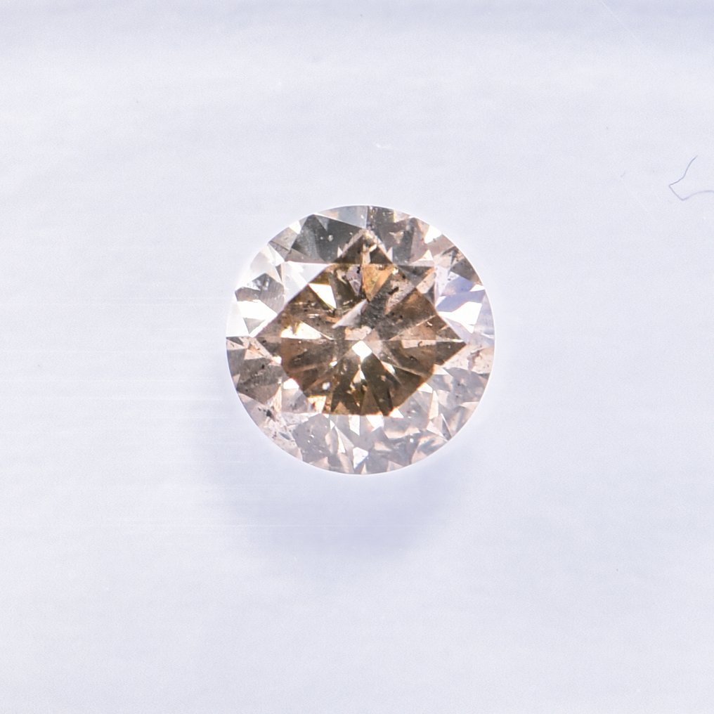 没有保留价 - 1 pcs 钻石 (天然色彩的) - 0.51 ct - 圆形 - Fancy 棕色 黄色 - I1 内含一级 - 国际宝石研究院(IGI) - VG #4.3