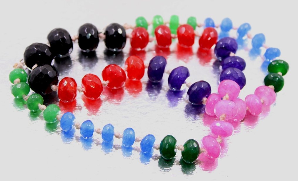 Πολύ όμορφο κολιέ με χειροποίητους πολύπλευρους χάντρες, σμαράγδια, κορινθιακό, τανζανίτη, αμέθυστο, Κοσμήματα- 56.5 g - (1) #2.1