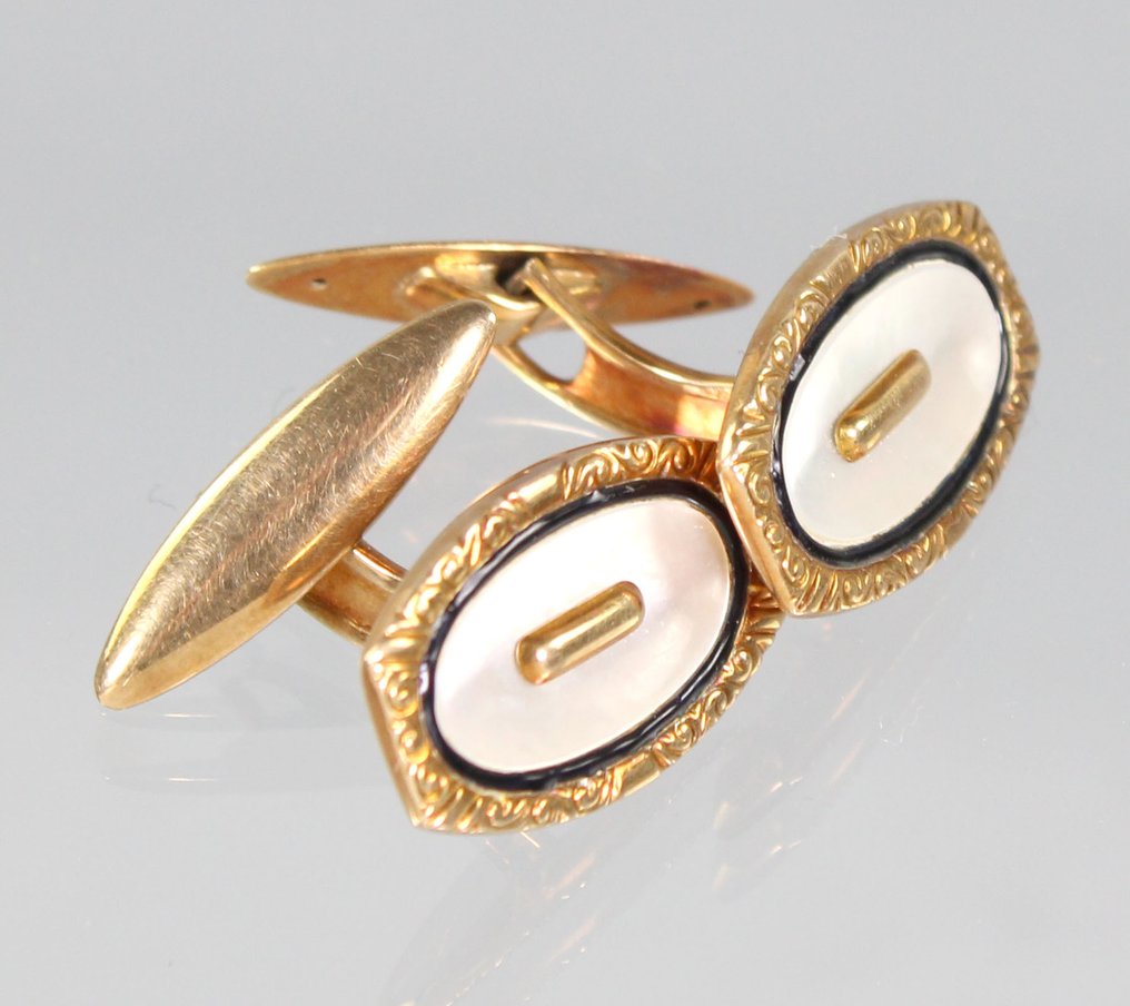 袖扣 - 14K包金 黄金 - Art Deko，珍珠母 #2.1