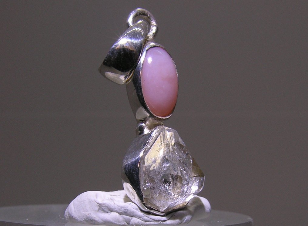 Herkimer Diamond & Pink Opal Pendant - Height: 34 mm - Width: 9 mm- 2.89 g - (1) #2.1