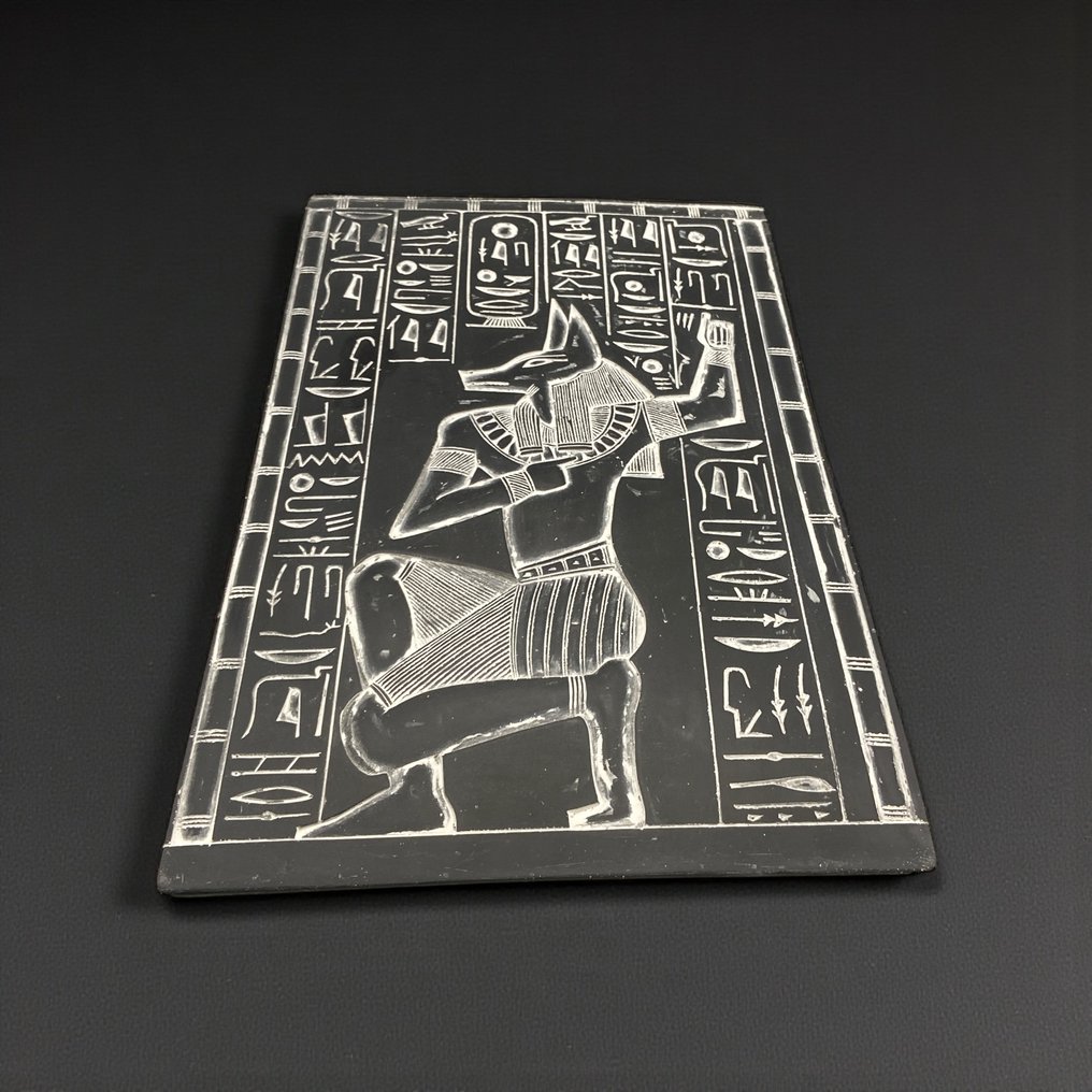 Replica of ancient Egyptian Plaque Depicting Seated God Anubis with Hieroglyphics #2.1