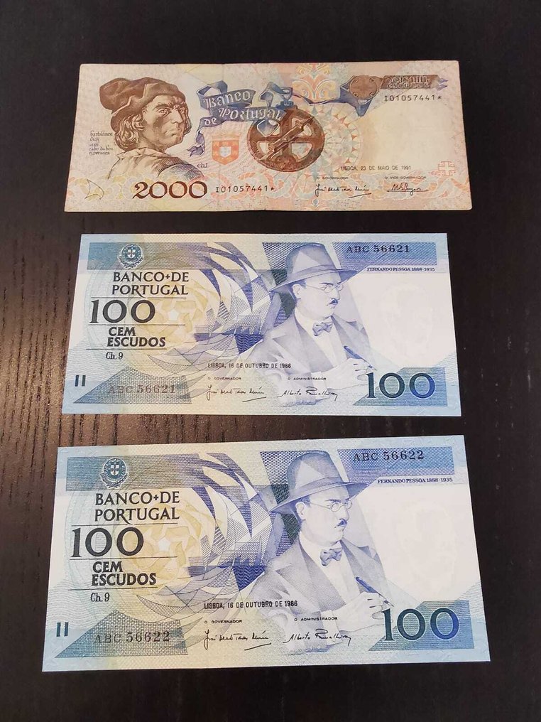 葡萄牙. - 2 x 100 and 2000 Escudos 1986/1991 - Replacement  (沒有保留價) #1.0
