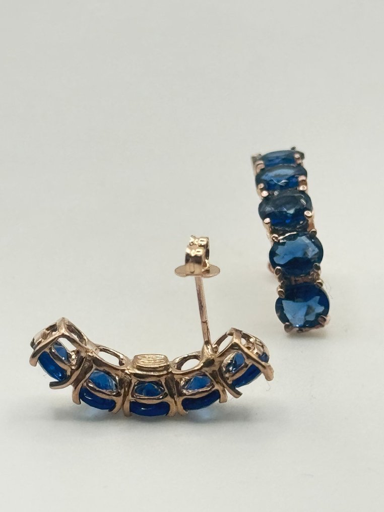 没有保留价 - 耳环 - 9 kt. 银, 玫瑰金 蓝宝石 #2.1