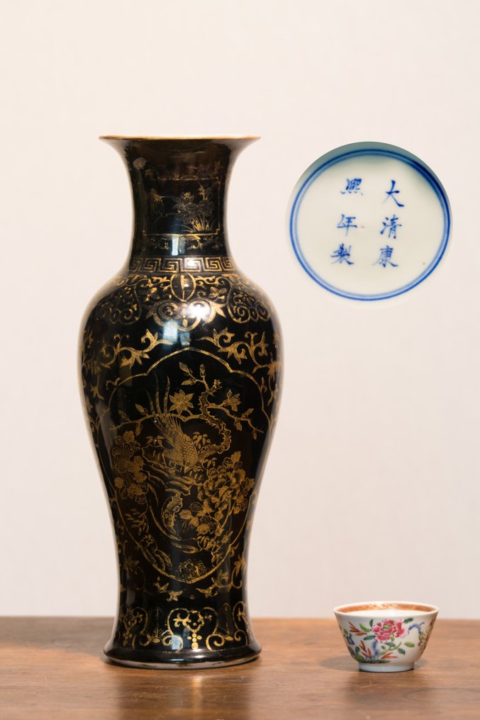 Baluster花瓶 - 瓷器, 金色 - 中國 - 清朝（1644-1911） - Mirror Black Goldleaf #1.0