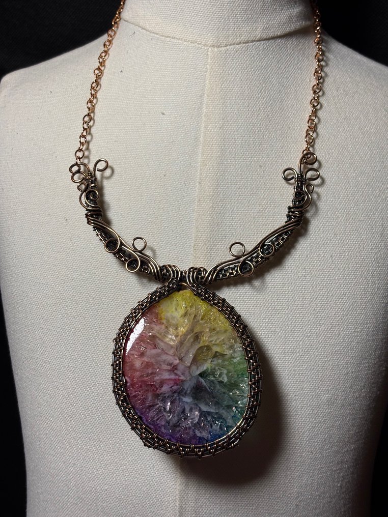 纯铜线项链 彩虹太阳玛瑙 - 頸鏈 #4.3