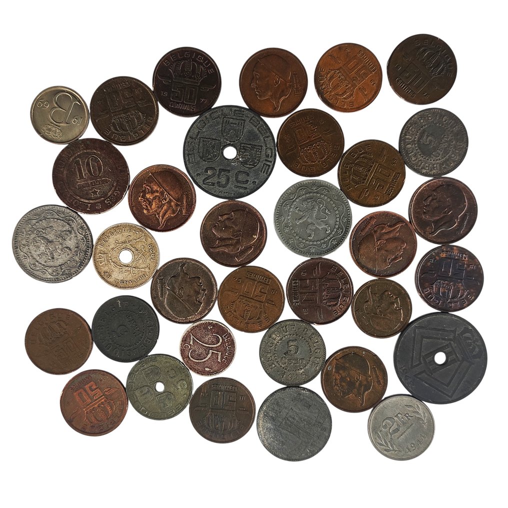 比利时. Small Collection of 34 Coins (mixed lot, several dates, good for sellers) (没有保留价) #1.0