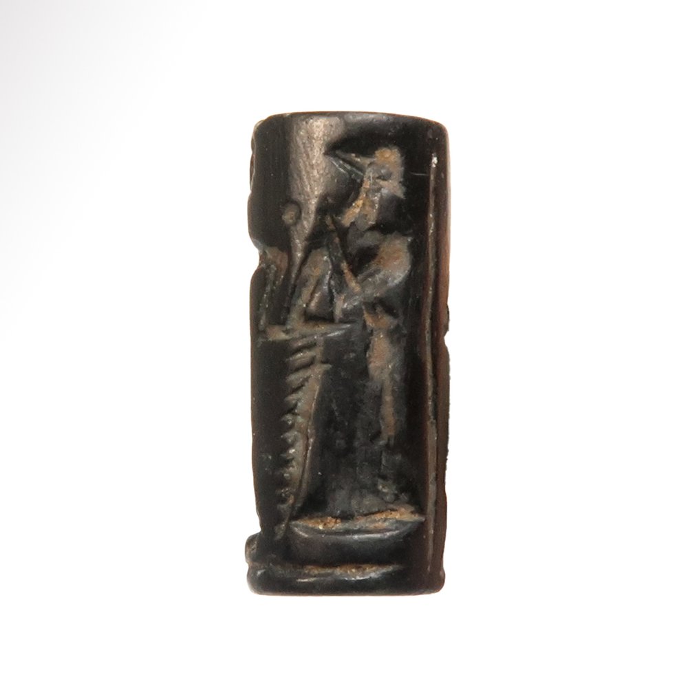 苏美尔语 石 带有崇拜场景的圆柱印章 #2.1