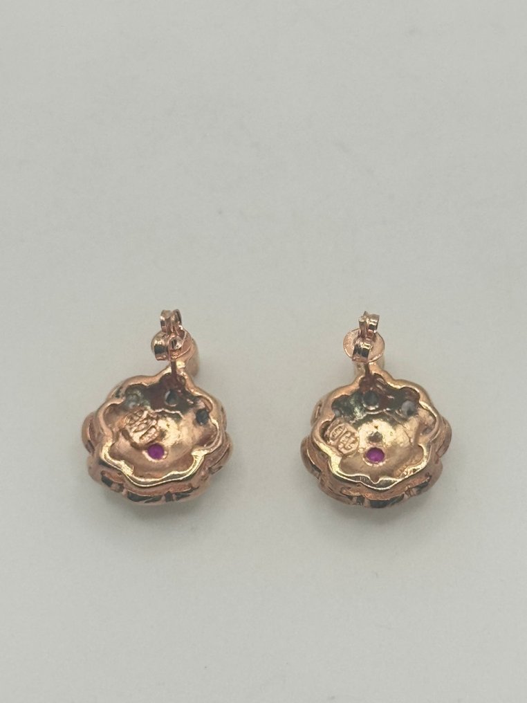 Senza prezzo di riserva - Orecchini - 9 kt Argento, Oro rosa Rubino - Diamante #4.3