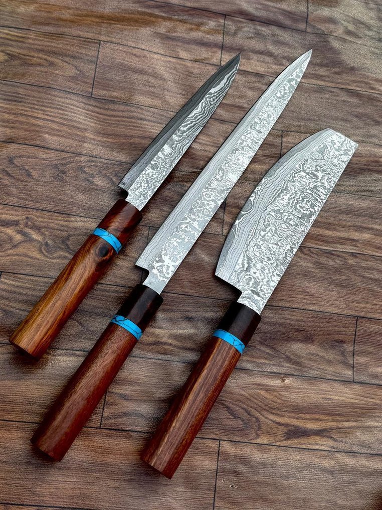 Μαχαίρι κουζίνας -  Μαχαίρι κουζίνας - Damascus 10/95 15N20 Chef knife Χειροποίητα μαχαίρια, μοτίβο σκάλα. - ξύλο - Ασία #3.2